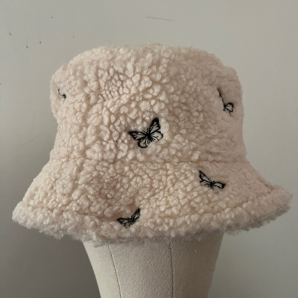 Fuzzy butterfly bucket hat